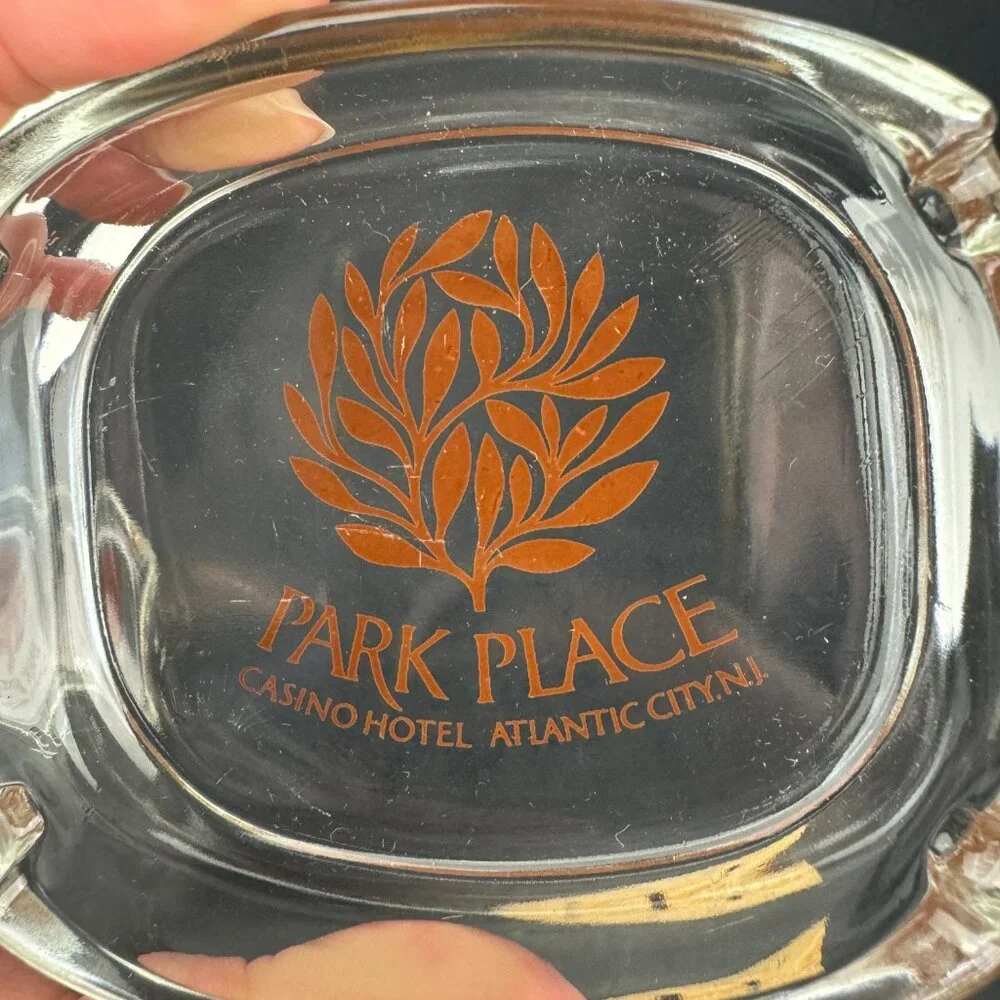 2 Vtg Park Place‎ Atlantic City NJ Casino Hotel Clear Glass Ashtray Souvenir